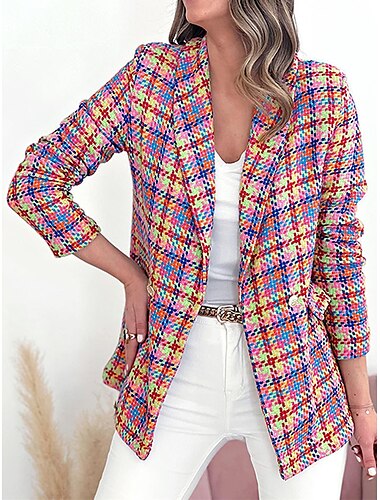  Women's Blazer Plaid Formal Business Office Blazer Suit Spring Casual Jacket Summer Long Sleeve Fall Yellow S