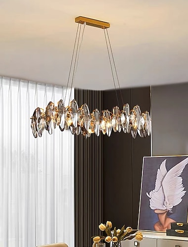  Kristall-Kronleuchter, luxuriös, 90 cm, goldener Kronleuchter, schöner grauer, funkelnder Kristallblatt-moderner Kronleuchter für Kücheninsel, Wohnzimmer, Esszimmer, Schlafzimmer, Lichter, 6 Lichter