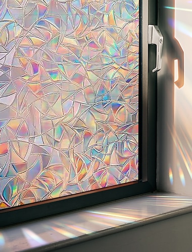  غشاء نافذة بألوان قوس قزح من الزجاج الملون الشفاف، طبقة لاصقة ذاتية اللصق، ملصق نافذة عازل للحرارة للمنزل