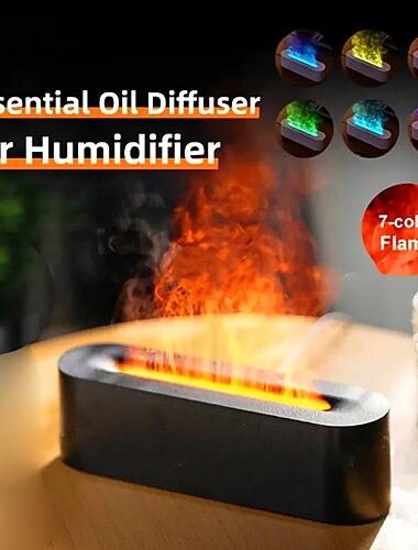 2023 flamme aroma diffuser luftfukter ultralyd cool mist maker fogger led eterisk olje diffuser 7 farger flamme luftfukter