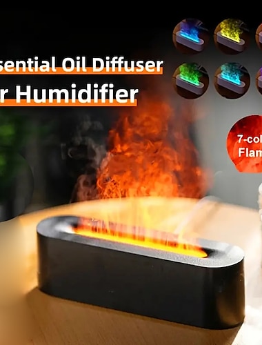  flame arom diffuser luftfuktare ultraljud cool mist maker fogger led eterisk olja diffuser 7-färgs flame luftfuktare