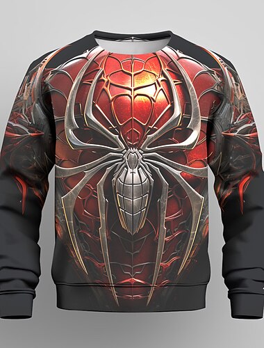  בנים תלת מימד SPIDER טרנינג Pullover שרוול ארוך הדפסת תלת מימד סתיו חורף אופנתי סגנון רחוב מגניב פוליאסטר ילדים 3-12 שנים בָּחוּץ קזו'אל יומי רגיל