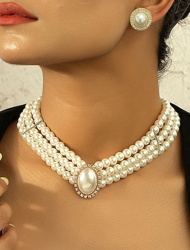  Jewelry Set 1 set Imitation Pearl Rhinestone 1 Necklace Earrings Women's Elegant Simple Layered Jewelry Set For Wedding Party Wedding Guest