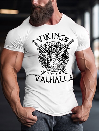  Hombre Vikingo Camiseta Camiseta superior Algodón Manga Corta Gráfico Camisa Negro Blanco Rojo Camiseta cómoda Deporte Festivos Ropa de diseñador de moda