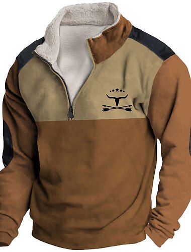  Homens Gráfico Bloco de cor Cowboy camisolas Moletom Moletom Zip Manga Longa Moletom Quarter Zip Diário Básico Casual Impressão 3D Férias Feriado Para Noite Imprimir Tosão Outono & inverno