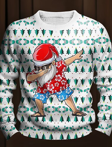  brzydki świąteczny sweter męskie swetry nadruk świętego mikołaja sweter na drutach sweter dzianinowy sweter sylwestrowy na zewnątrz codzienne wakacje długi rękaw bluzy z okrągłym dekoltem jezioro