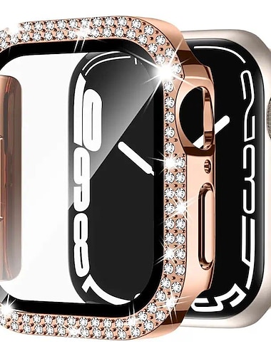  2-pak Horlogekast met schermbeschermer Compatibel met: Apple Watch Series 8 7 41mm 45mm / Series 6 5 4 SE 40mm 44mm / Series 3 2 1 38mm 42mm Krasbestendig Bling Diamant HD helder Gehard glas