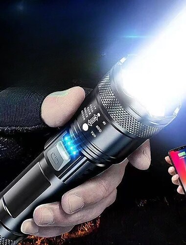  Linterna recargable Linterna LED potente de altos lúmenes, linterna LED súper brillante con mecha láser blanca Linternas de mano potentes USB, linternas recargables para emergencias camping senderismo