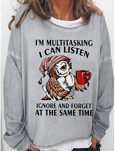  Übergroßes Sweatshirt für Damen, Pullover mit Grafikbuchstaben, lässiger Sportdruck, aktive Sportbekleidung, lustiger Rundhalsausschnitt, langärmeliges Oberteil, mikroelastischer