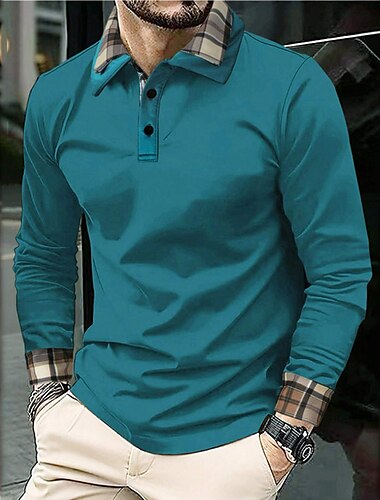  Herren Polos mit Knöpfen Poloshirt Casual Sport Kargen Langarm Modisch Basic Plaid Farbblock Taste Frühling & Herbst Regular Fit Schwarz Rote Blau Braun Polos mit Knöpfen