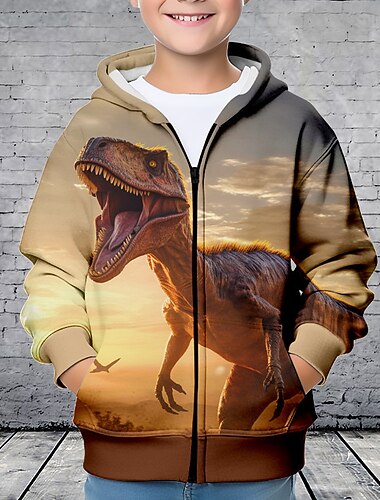  Poikien 3D Dinosaurus Huppari Päälystakki Alusasut Pitkähihainen 3D-tulostus Syksy Talvi Muoti Katutyyli Tyylikäs Polyesteri Lapset 3-12 vuotta ulko- Kausaliteetti Päivittäin Normaali