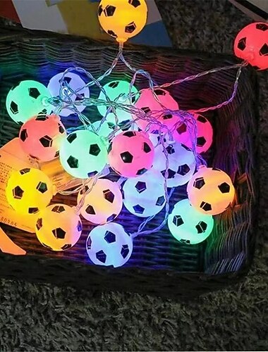  LED-Lichterkette „World Soccer“ mit Fußballmotiv, 1,5 m, batteriebetrieben, RGB-Farben in Warmweiß, ideal zum Selbermachen, für Bars, KTV-Clubs, Partys und Kinderzimmer.