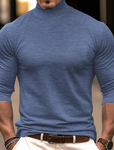  Per uomo Maglietta Maglia a collo alto Camicia a Maniche Lunghe Manica Lunga Dolcevita Primavera & Autunno Semplice Moda Designer Essenziale Vacanza Streetwear Uscire Nero Rosso Blu marino Maglietta