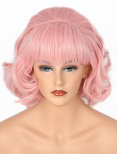 grease frenchy wig פאת שנות ה-50 לנשים ורודות בצורת חלת דבש וינטג' בוב מתולתל פאות קרנבל