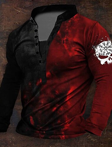  Voor heren Grafisch Viking Henley-shirt Lange mouw 3d printen Dagelijks Retro vintage Casual Feestdagen Uitgaan Festival Lente & Herfst blauw Rood Paars Groen Henley Henley-T-shirt