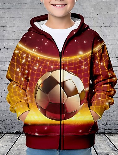  Jungen 3D Fußball Kapuzenshirt Mantel Oberbekleidung Langarm 3D-Druck Herbst Winter Modisch Strassenmode Cool Polyester kinderkleidung 3-12 Jahre Outdoor Casual Täglich Regular Fit