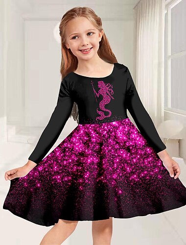  Mädchen' 3D Graphic Kleid Langarm 3D-Druck Frühling Herbst Urlaub Täglich Festtage Kuschelig Brautkleider schlicht Süß kinderkleidung 3-10 Jahre Schaukelkleid A Linie Kleid Übers Knie Regular Fit