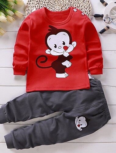  Baby Jungen 2 Stück Pyjama-Sets Langarm AB022 AB01 AB04 Tier Karikatur Rundhalsausschnitt Frühling Herbst Täglich Heim 3-7 Jahre
