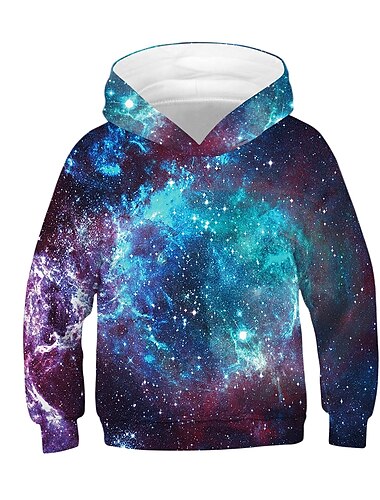  Jungen 3D Galaxis Kapuzenshirt Langarm 3D-Druck Aktiv Basic kinderkleidung 2-12 Jahre
