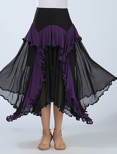  ריקודים סלוניים חצאיות קפלים שחבור בגדי ריקוד נשים הצגה הדרכה גבוה פוליאסטר