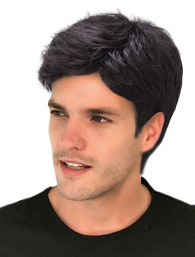  férfi rövid fekete parókák réteg hullámos parókák férfiaknak természetes szintetikus hajú paróka férfi férfiaknak pasi cosplay anime parti jelmez anime