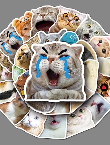  50 Pcs Cute Cat Funny Pack Cat & Plant Graffiti Sticker Waterproof Stickers For Laptops Water Bottles Helmets Luggage