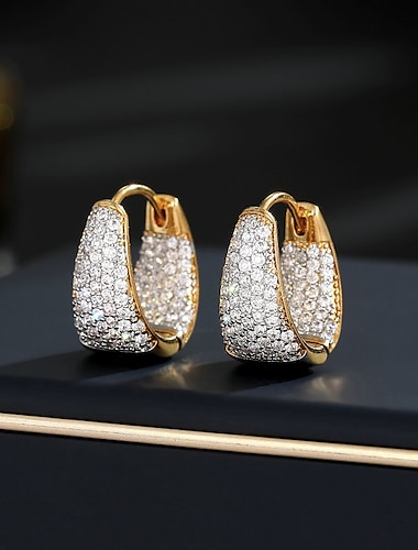  Women's Zircon Hoop Earrings Fine Jewelry Classic Drop Precious Stylish Simple Earrings Jewelry Gold For Gift Festival 1 Pair