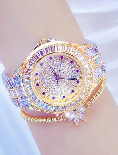  ρολόι χειρός ρολόι χαλαζία για γυναίκες πλήρες διαμάντι κρύσταλλο αναλογικό χαλαζία γκλίτερ μόδα πολυτελές bling βραχιόλι στρας από ανοξείδωτο ατσάλι