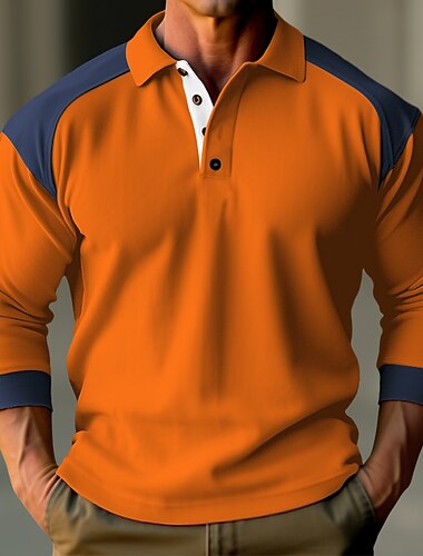  Homme Polo Polos à Boutons Occasionnel Fête Classique manche longue Mode Basique Bloc de Couleur Séchage Rapide Été Coupe régulière Blanche Polo