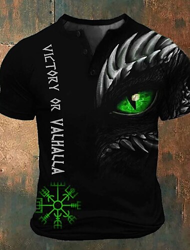  Herren Graphic Vikinger T Shirt Henley Shirt Kurzarm 3D-Druck Modisch Retro Vintage Klassisch Sports Outdoor Festtage Ausgehen Frühling Sommer Rote Blau Purpur Grün Henley Henley T-Shirt