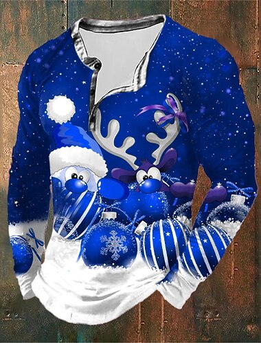  jul menns julescene henley t-skjorte grafikk julenissen elg mote daglig uformell 3d-utskrift henley uformell ferie gå ut blå rød &amp; hvit grønn langermet henley spring &amp;  høst klær