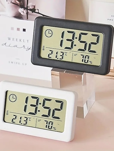  LCD Digital Clock Mute Desktop Clock Temperature Sensor Battery Powered LED Electronic Alarm Clocks Bedroom Indoor Wall Clocks