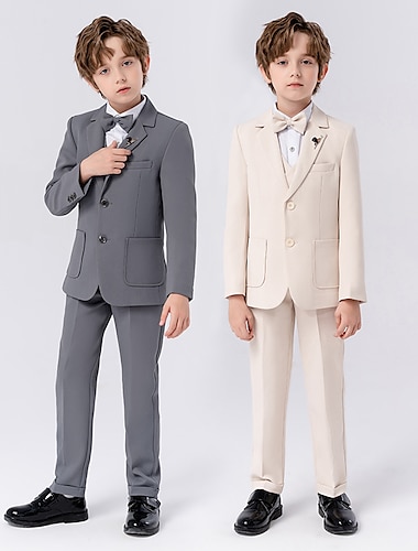  ６個 子供 男の子 スーツ＆ブレザー 衣装 純色 長袖 ボタン 設定 フォーマル クール 秋 冬 7-13歳 グレー 5点セット(ジャケット+ベスト+パンツ+蝶ネクタイ+ ブルー 6点セット(シャツ+ジャケット+ベスト+パンツ+蝶ネクタイ) ブルーの5点セット(ジャケット+ベスト+パンツ+蝶ネクタイ+