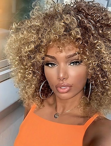  Peluca afro rizada rubia suave y elegante de 14 pulgadas para mujer, perfecta para cabello rizado de los años 70 y rizado, material de fibra sintética para un uso duradero