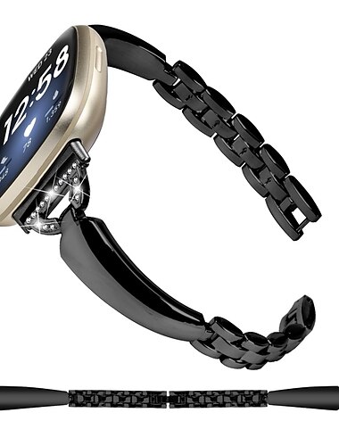  Smartwatch-Band Kompatibel mit Fitbit Versa 4, Sense 2, Versa 3, Sense Legierung Smartwatch Gurt Damen Glitzer Kristall Schmuck Armband Ersatz Armband