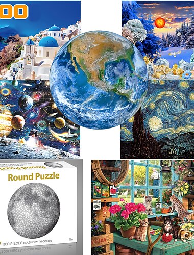  creativo 1000 pezzi di carta bianca piatta carta addensata puzzle circolare luna amore mare puzzle giocattolo per adulti