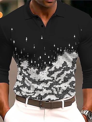  Pánské Grafika Polokošile Golfová košile Dlouhý rukáv Polo tričko Košile s límečkem Na běžné nošení Oblečení na dovolenou Rave Wear Párty oblečení 3D tisk Knoflíky Podzim zima Černá Bílá Šedá