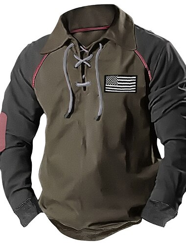 Per uomo Felpa Compatto Verde militare Blu marino Marrone Collo a polo Color Block Bandiera Lacci Collage Sportivo Giornaliero Per eventi Streetwear Essenziale Informale Primavera & Autunno