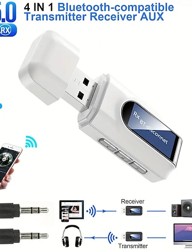  USB BT 5.0 جهاز إرسال الصوت وجهاز استقبال شاشة LCD 3.5 مم AUX RCA محول لاسلكي ستيريو دونجل لسماعات الكمبيوتر والتلفاز والسيارة