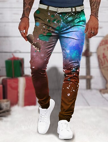  jul graffiti virksomhet abstrakt menns 3d print kjole bukser bukser utendørs daglig slitasje streetwear polyester marineblå blå lilla s m l middels midje elastisitet bukser
