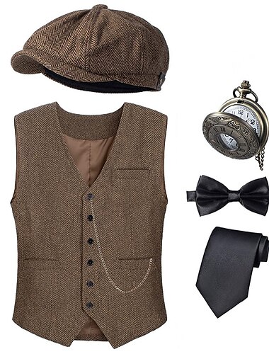  Retro Vintage Goldene Zwanziger 1920er Outfits Weste Der große Gatsby Gentleman Herren Halloween Karneval Neujahr Karneval Party / Abend Maskerade Erwachsene Krawatte Weste Weitere Accessoires