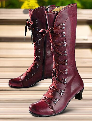  vintage gatsby viktoriansk blonder med mellomhæl svarte imiterte skinnstøvler - steampunk gotisk stil for daglig bruk, cosplay og gatsby-fester fra 1920-tallet