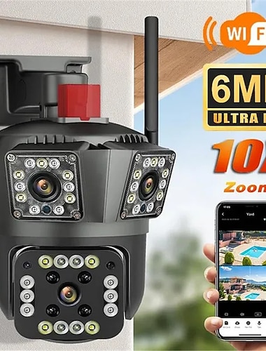  6mp wifi ip kamera 10x zoom udendørs vandtæt ptz kamera nattesyn ai track 3 linse ultra hd hjemmesikkerhedsovervågningskamera