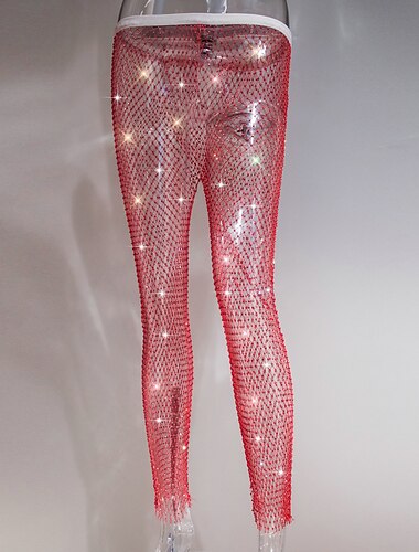  Metallisch Glitzern Sexy Hose Transparente Mesh-Strass-Abdeckung Disco Damen Karneval Party Club Pride Parade Erwachsene Hose