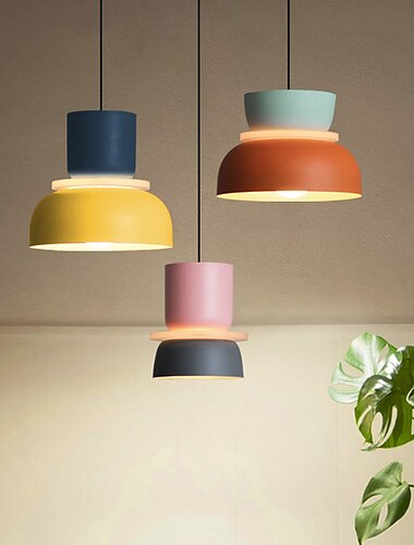  Lámpara colgante moderna nórdica, diseño de granero de color macarrón creativo, lámpara colgante de mediados de siglo con pantalla de aluminio, lámpara industrial vintage, luces colgantes de techo