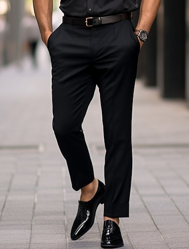  男性用 スーツ ズボン スーツパンツ ポケット まっすぐな足 平織り 履き心地よい 高通気性 アウトドア 日常 お出かけ ファッション カジュアル ブラック ネイビーブルー