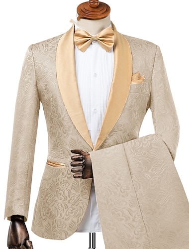  negru șampanie burgund costume de bal pentru bărbați costume de nuntă costume de bal jacquard florale 2 piese croite croială la un singur piept cu un singur buton 2024