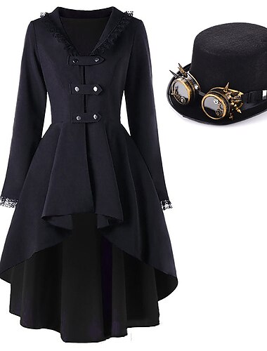  Sets mit Frack, Steampunk-Zylinder mit abnehmbarer Schutzbrille, 2 Stück, Retro-Vintage-Punk, Gothic, mittelalterlicher Trenchcoat, Oberbekleidung, Damen-Erwachsene, Übergröße, Cosplay-Kostüm,