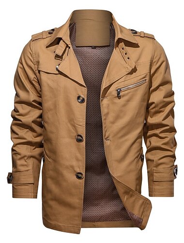  Herren Einsatzjacke übergangsjacke Ausgehen Windjacke Knöpfe Tasche Frühling & Herbst Einfach Streetwear Revers Kurz Schwarz Gelb Blau Armeegrün Beige Jacken