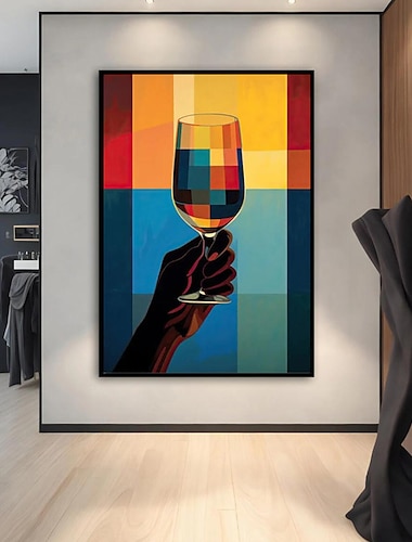  Arte del vino pintado a mano aclamaciones de vino pintura al óleo carrito de bar decoración regalo para los amantes del vino naturaleza muerta minimalista elegante arte de la pared de la cocina lienzo